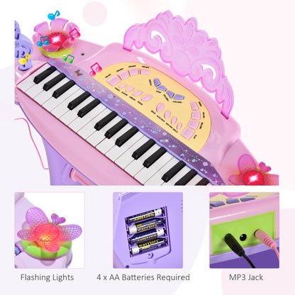 HOMCOM 32 Keys Kids Mini Electronic Keyboard Musical Instrument Educational Game Toy Children Grand Piano Stool Micropho 
