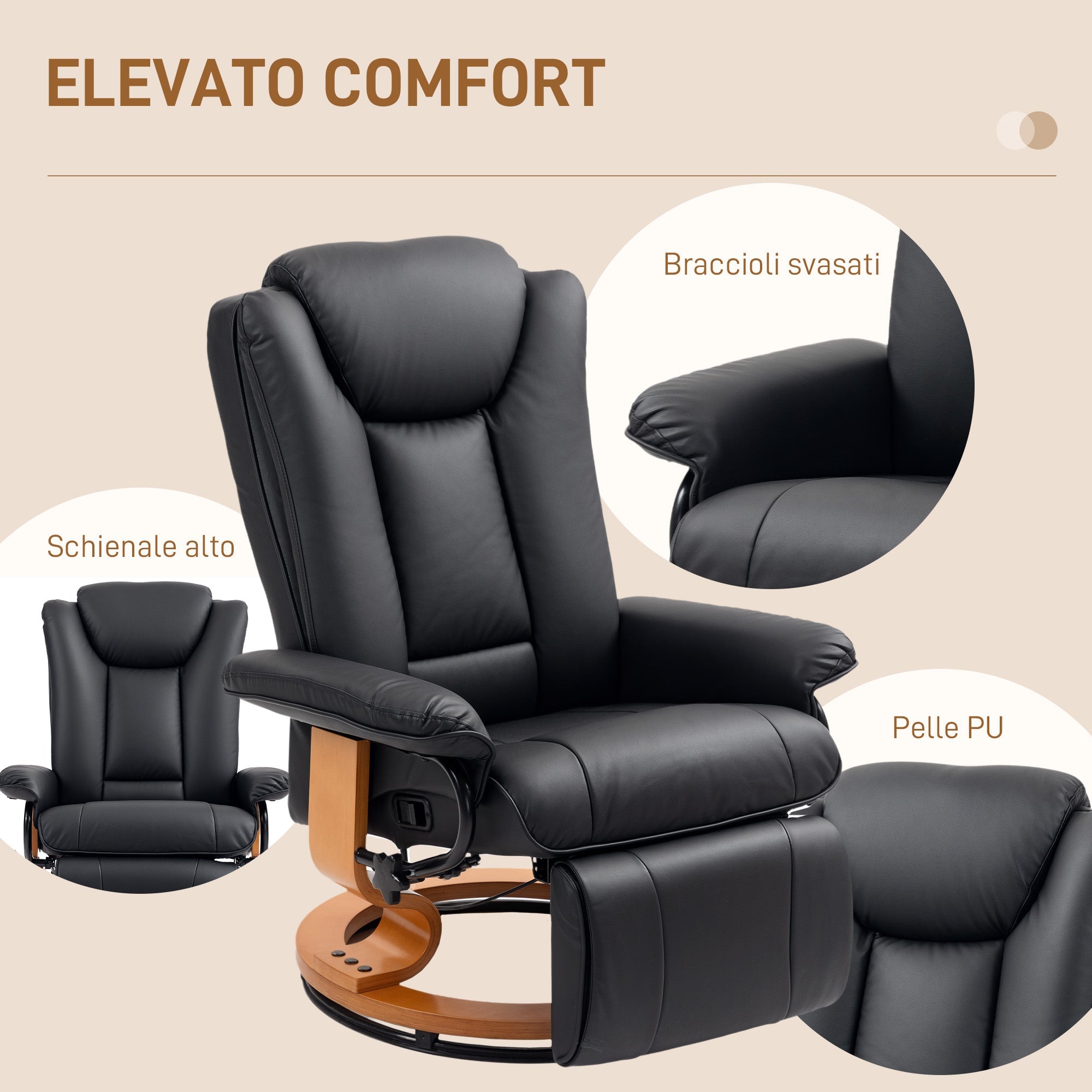 HOMCOM Faux Leather Recliner Chair - Black 
