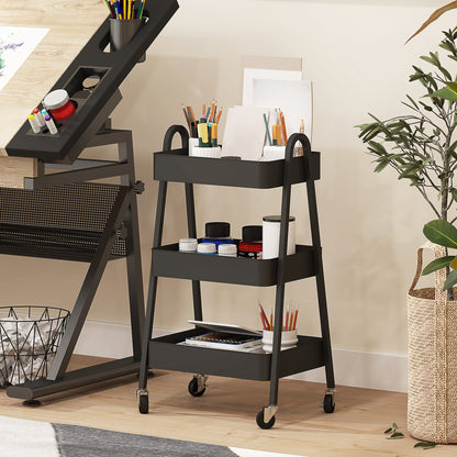 HOMCOM Three-Tier Storage Trolley - Black 