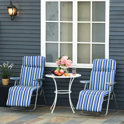 Outsunny Reclining Garden Chair Set of 2, 5-Level Adjustable Zero Gravity Chairs with Cushions, Folding Sun Lounger Garden Recliner Chairs with Armrests for Outdoor, Patio, Blue Stripe 
