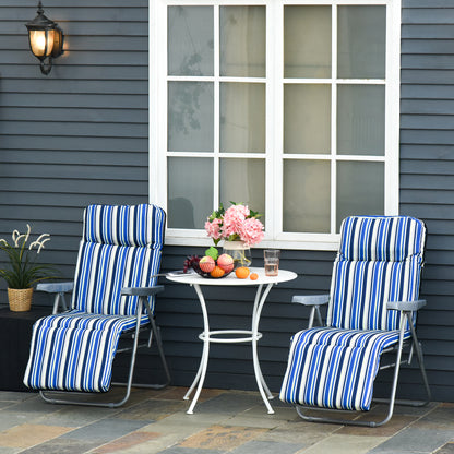 Outsunny Reclining Garden Chair Set of 2, 5-Level Adjustable Zero Gravity Chairs with Cushions, Folding Sun Lounger Garden Recliner Chairs with Armrests for Outdoor, Patio, Blue Stripe 