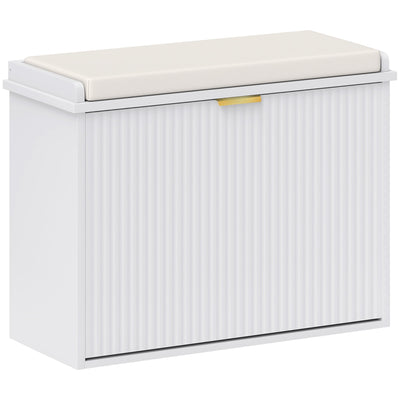 HOMCOM Elegant Six Shoe Bench, with Top Seat - White 