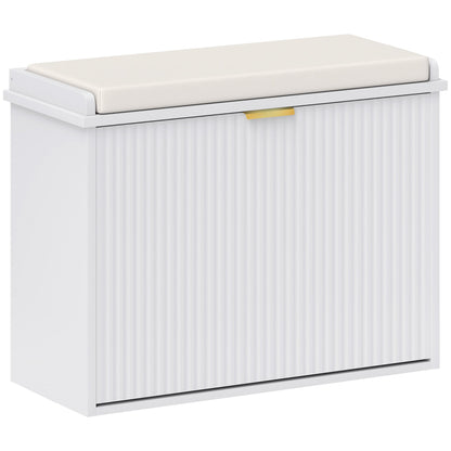 HOMCOM Elegant Six Shoe Bench, with Top Seat - White 