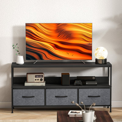 HOMCOM TV Stand Cabinet with 3 Foldable Drawers - Black 