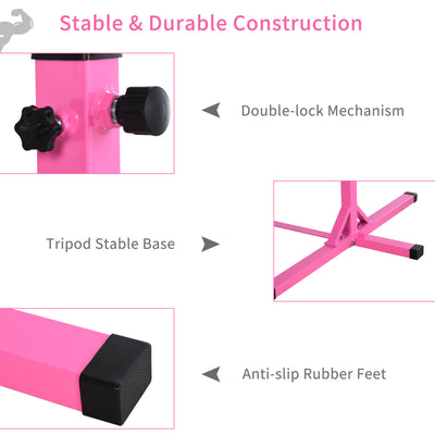 HOMCOM Height Adjustable Gymnastics Horizontal Bar for Kids, Children Junior Kip High Bar Fitness, Pink 