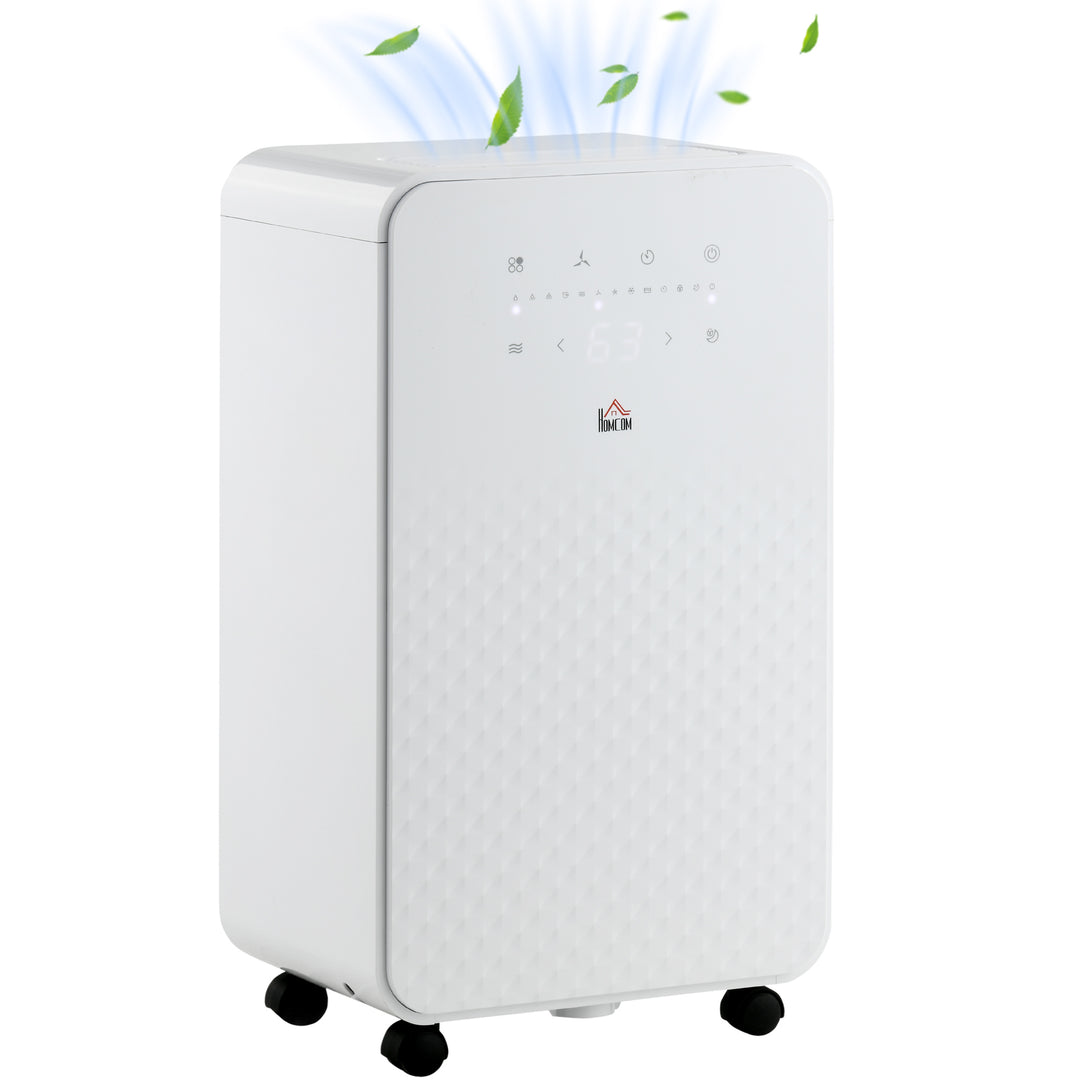 HOMCOM 2000mL Portable Dehumidifier with Air Purifier, 24H Timer, 5 Modes, 10L/Day, for Home Laundry, White 