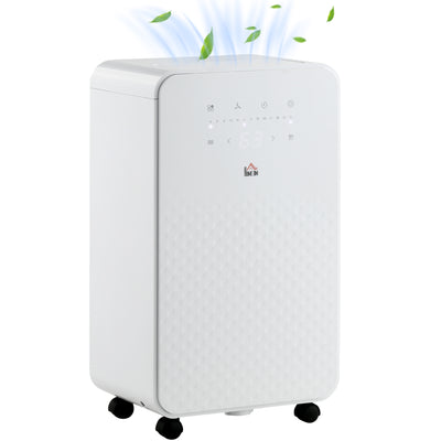 HOMCOM 2000mL Portable Dehumidifier with Air Purifier, 24H Timer, 5 Modes, 10L/Day, for Home Laundry, White 