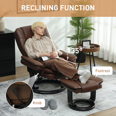 HOMCOM Faux Leather 135° Reclining Chair and Footstool - Brown 