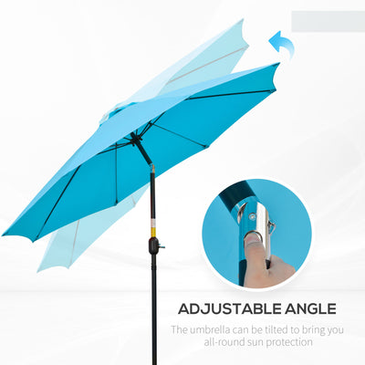 Outsunny 2.6M Patio Parasol Sun Umbrella, Tilt Shade Shelter Canopy with Crank 8 Ribs Aluminium Frame, Blue 