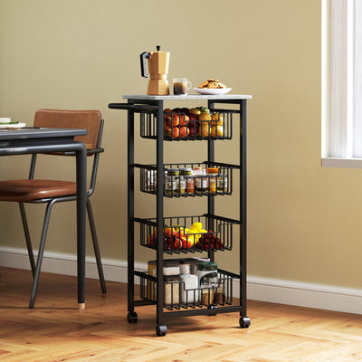HOMCOM Four Basket Mobile Kitchen Island, with Brakes - Grey/Black 
