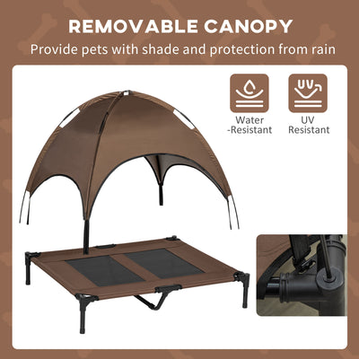 PawHut Raised Dog Bed Waterproof Elevated Pet Cot with Breathable Mesh UV Protection Canopy Coffee, for Large Dogs, 92 x 76 x 90cm 