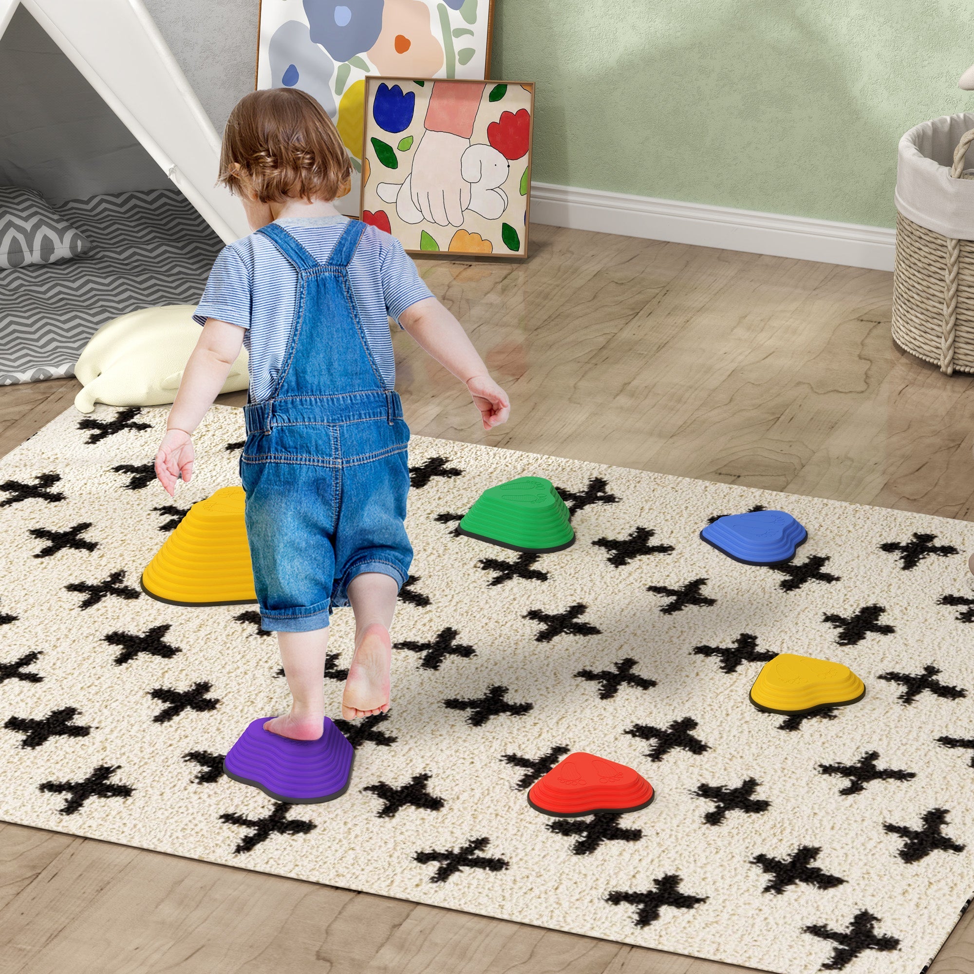 AIYAPLAY 6-Piece Heart-Shaped Kids Balance Stepping Stones and Motor Skills, Multicoloured 