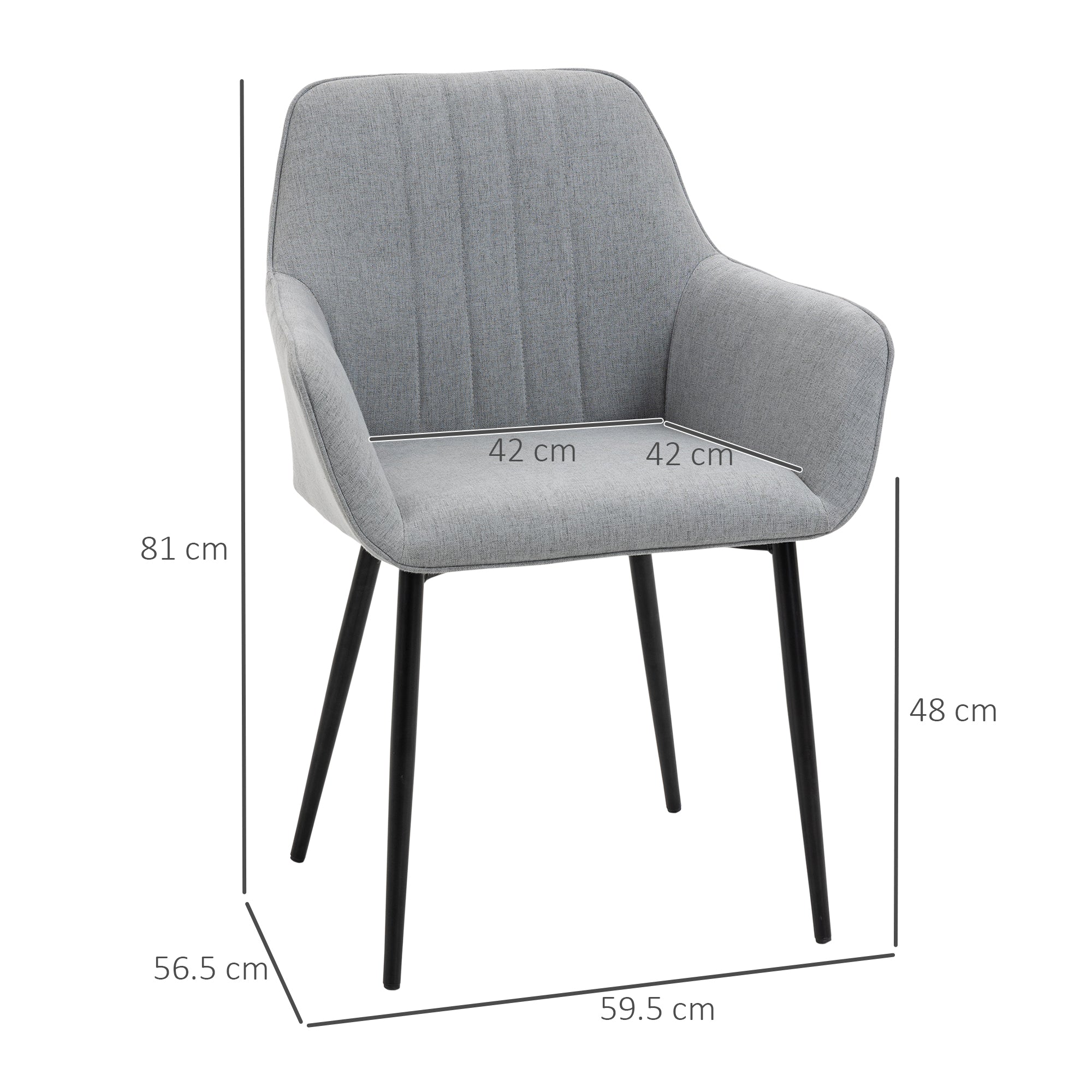 HOMCOM Dining Chairs Upholstered Linen Fabric Accent Chairs with Metal Legs, Set of 2, Light Grey 