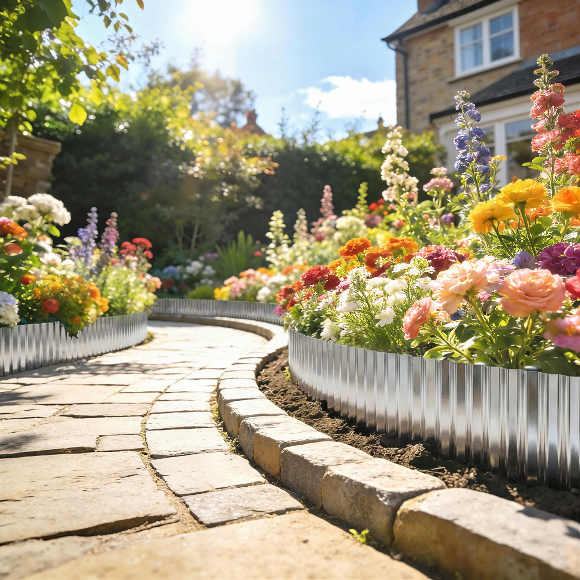 Outsunny Metal Garden Edging Border, 8 in x 21.3 ft Corrugated Heavy Duty Galvanised Steel Lawn Edging, Silver Tone 