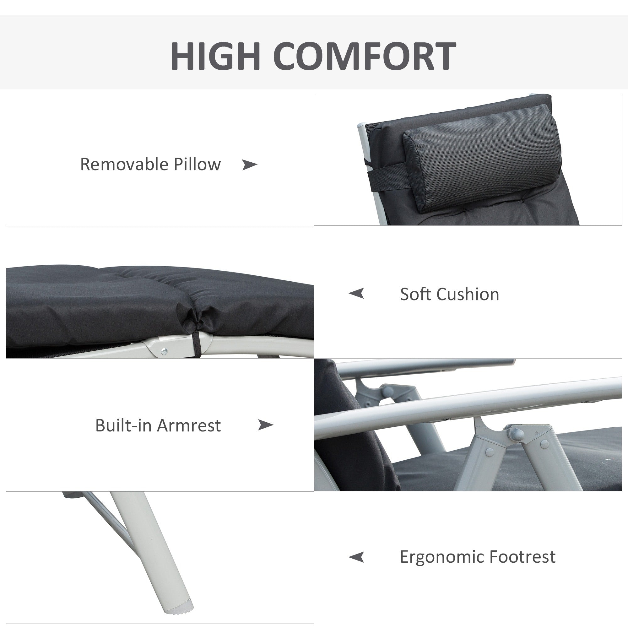 Outsunny Steel Frame Outdoor Garden Padded Sun Lounger w/ Pillow Black 