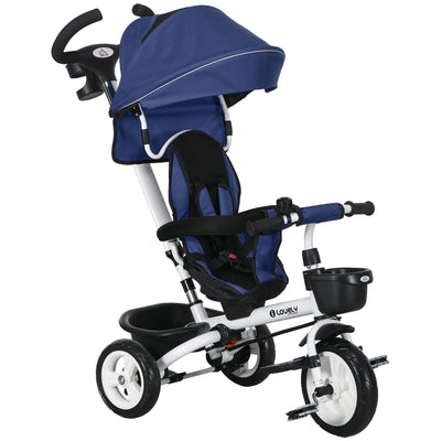 HOMCOM Metal Frame 6 in 1 Baby Push Tricycle with Parent Handle for 1-5 Years Old, Dark Blue 
