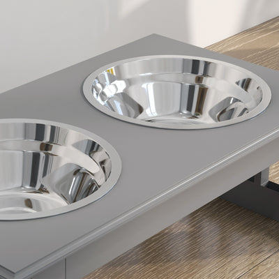 PawHut Raised Dog Feeding Bowls with Stand, Stainless Steel for  Extra Small and Small Dog, 44L x 24W x 15H cm - Grey 