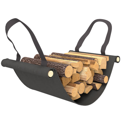 Outsunny 4FT Firewood Rack with Canvas Carrier Bag and 600D Oxford Waterproof Cover, Metal Log Store Indoors, Log Storage Rack Holder for Outdoor Indoor Fireplace, Black 