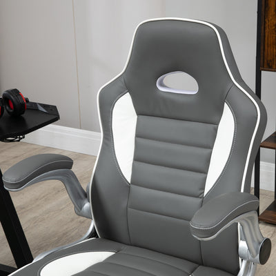 Vinsetto Computer Gaming Chair, Office Desk Swivel Chair, PU Leather Racing Chair with 90\'c2\'b0 Flip-up Armrest, Adjustable Height and Rolling Wheels, Grey 