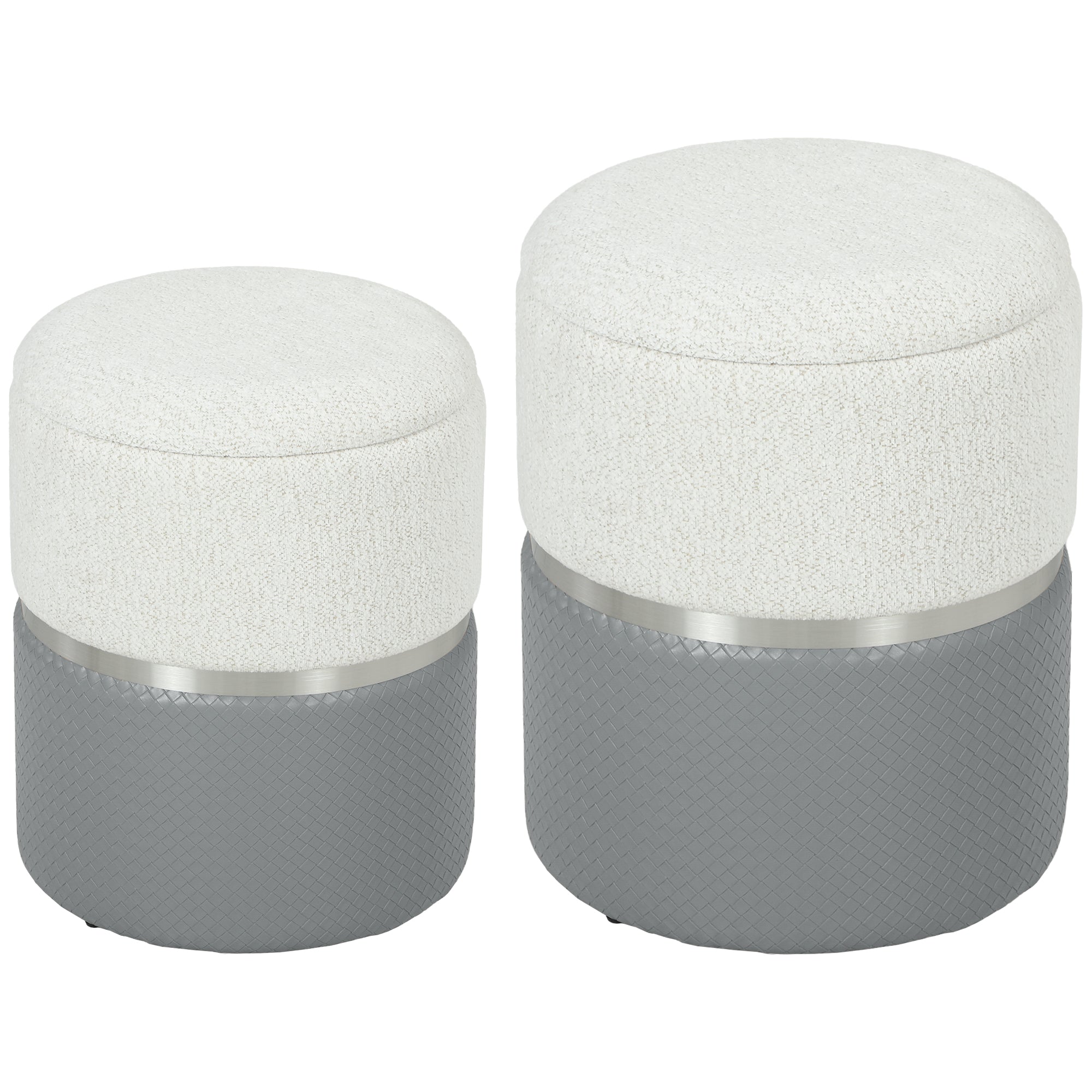 HOMCOM Nesting Round Ottoman with Storage Set of 2 - Cream/Grey 