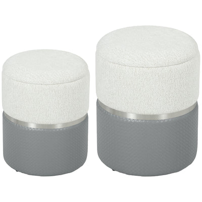 HOMCOM Nesting Round Ottoman with Storage Set of 2 - Cream/Grey 