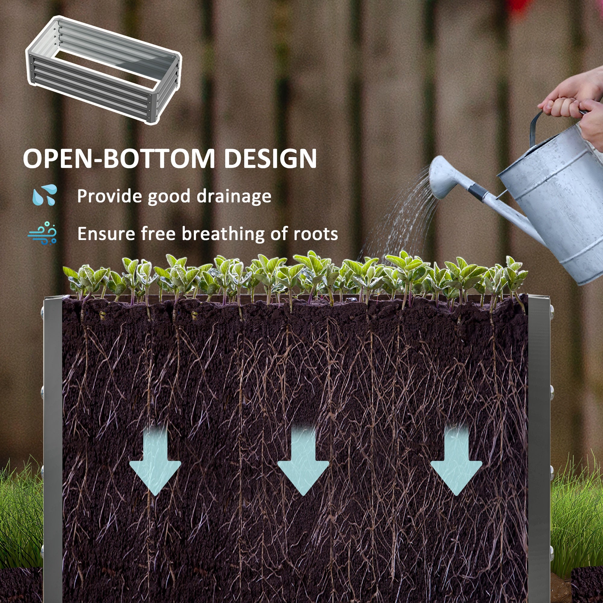 Outsunny Set of Two 110 x 50cm Steel Planter Boxes -  Light Grey 