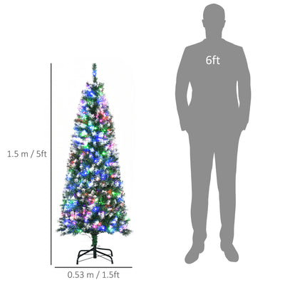 HOMCOM 5FT Tall Prelit Pencil Slim Artificial Christmas Tree with Realistic Branches, 250 Colourful LED Lights and 408 Tips, Xmas Decoration, Green 