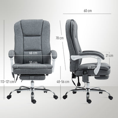 HOMCOM Executive Office Chair with 8-point Massage and Heat, Fabric Computer Desk Chair with Reclining Backrest, High Back, Height Adjustable, Swivel Wheels, Footrest, Remote, for Home, Grey 