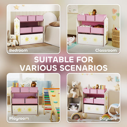 AIYAPLAY Kids Toy Storage Units, 3-Tier Toy Organiser Shelf with 6 Removable Boxes for Kids, Bedroom, Playroom, Pink