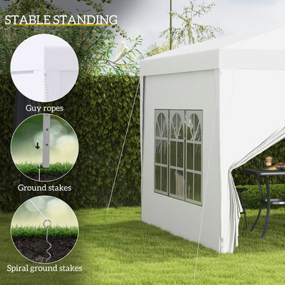 Outsunny 3 x 3m Pop Up Gazebo, Wedding Party Canopy Tent Marquee with Carry Bag and Windows, White 