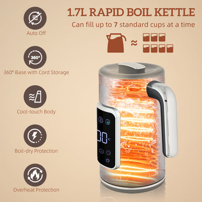 HOMCOM Touch Screen Kettle and Toaster Set - Grey 