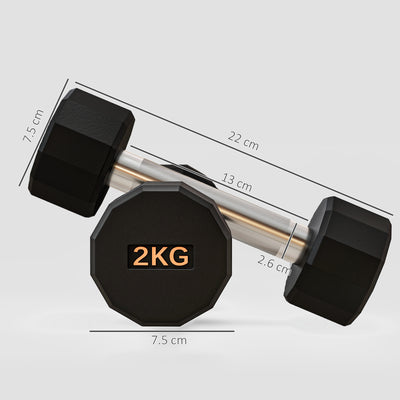 SPORTNOW 2 x 2kg Dumbbells Weights Set with 12-Sided Shape and Non-Slip Grip for Men Women Home Gym Workout 