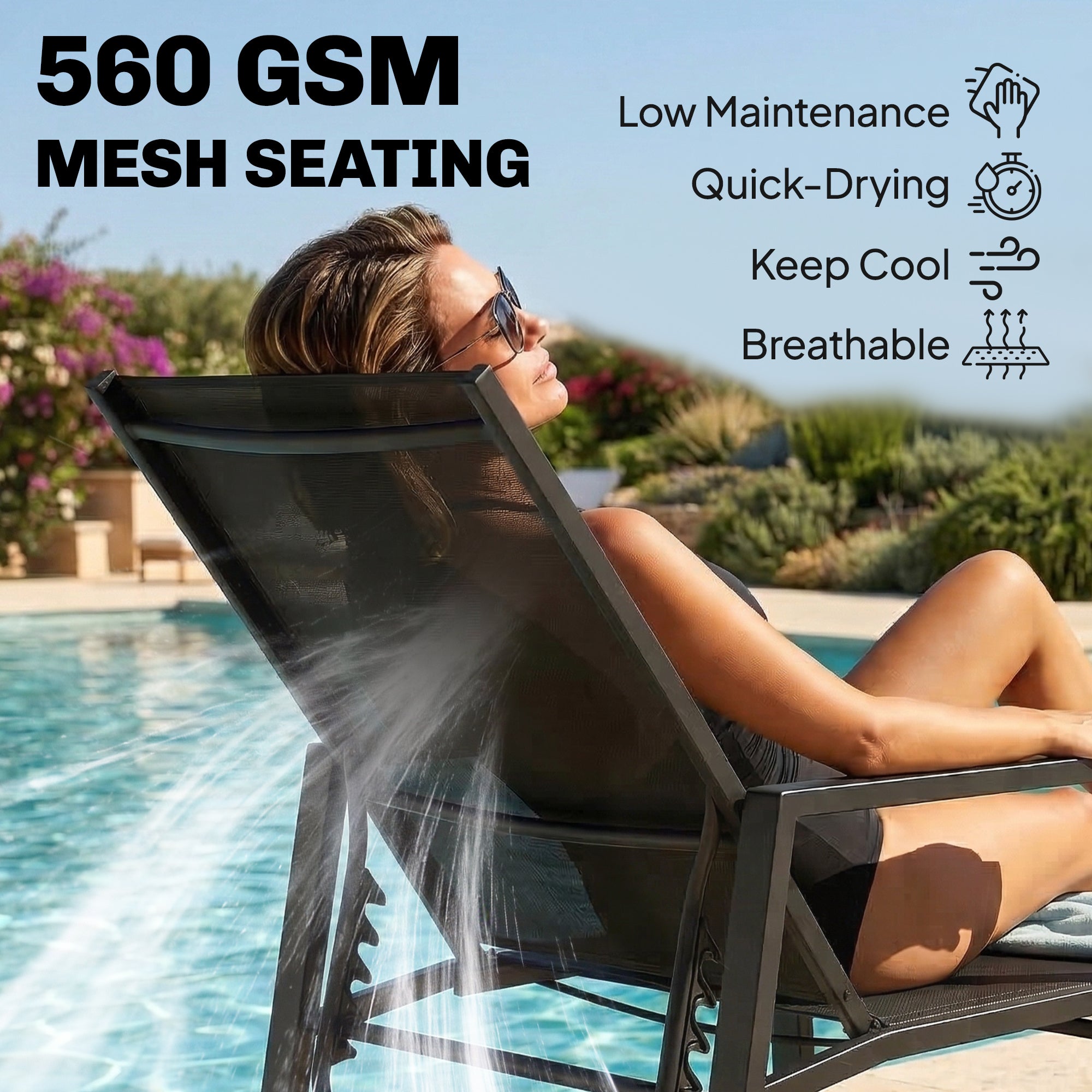 Outsunny Sun Lounger Retractable Footrest 5-Position Adjustable Steel Frame for Beach, Porch, Patio, Camping, Black 