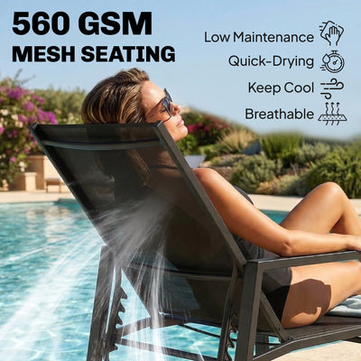 Outsunny Sun Lounger Retractable Footrest 5-Position Adjustable Steel Frame for Beach, Porch, Patio, Camping, Black 