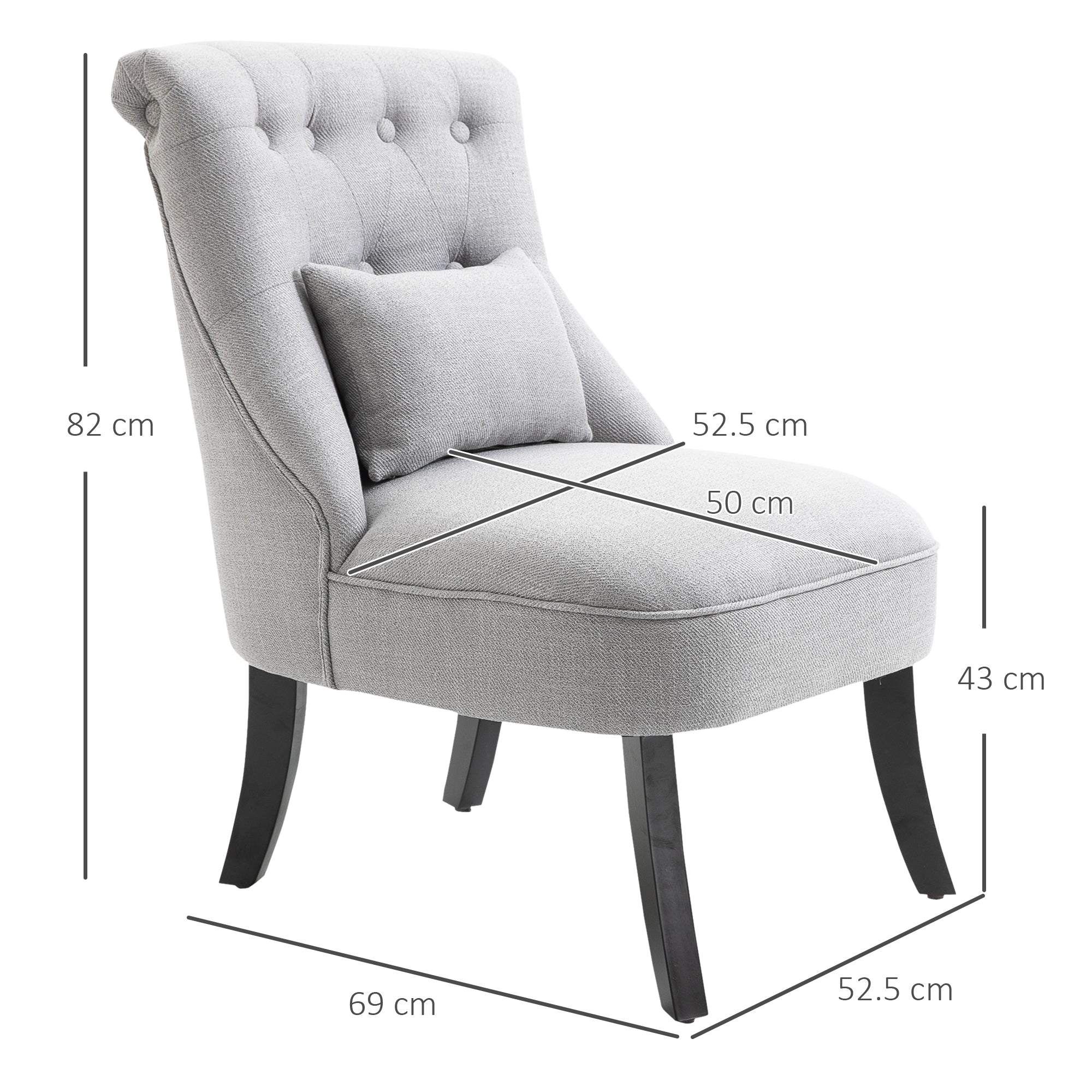 HOMCOM Fabric Single Sofa Dining Chair Tub Chair Upholstered W/ Pillow Solid Wood Leg Home Living Room Furniture Grey 