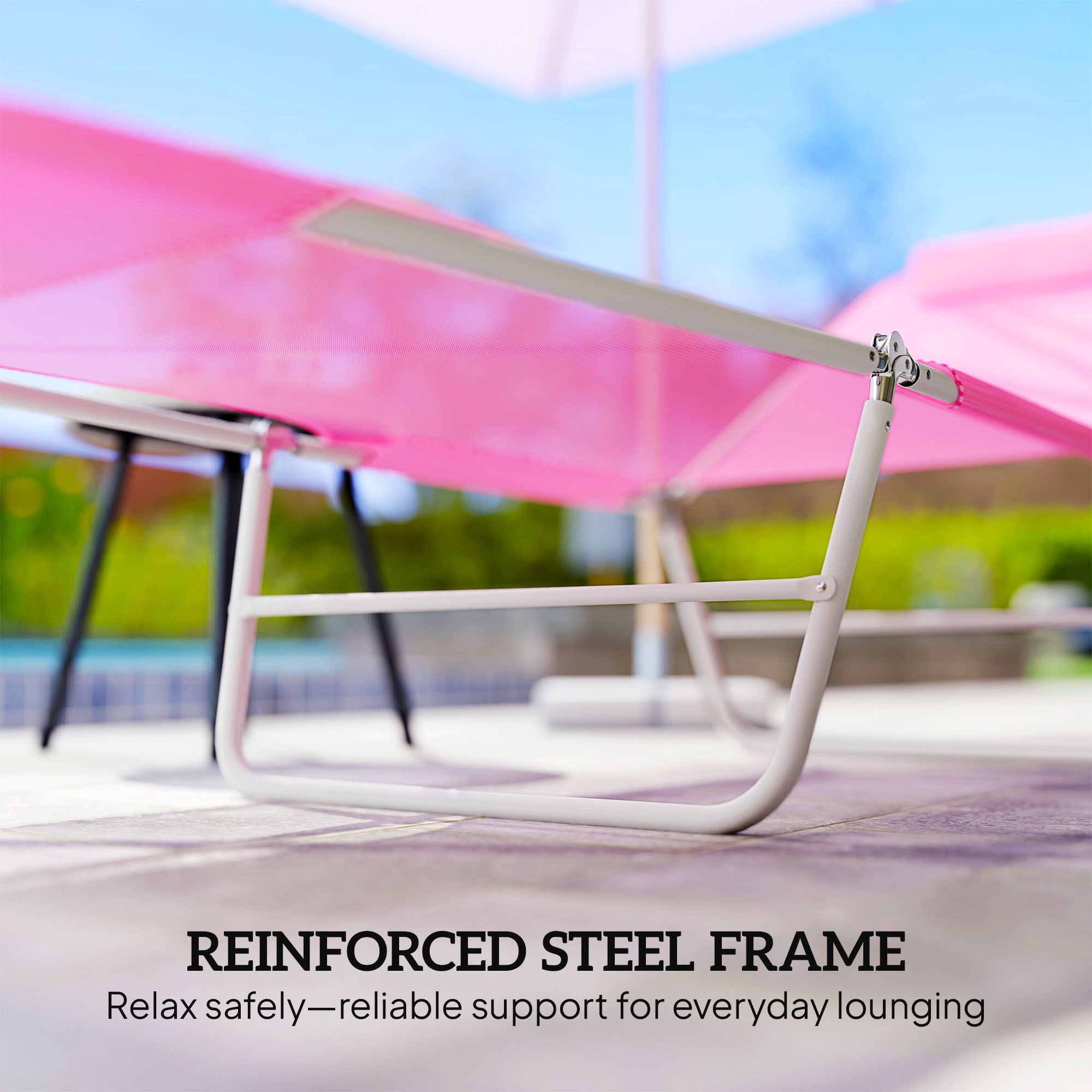 Outsunny Folding Sun Lounger with Head Pillow - Pink 