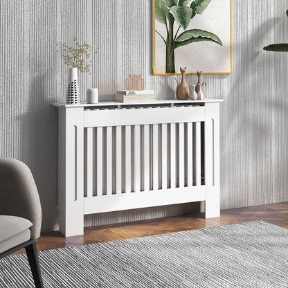HOMCOM Slatted Radiator Cover Painted Cabinet MDF Lined Grill in White (112L x 19W x 81H cm) 