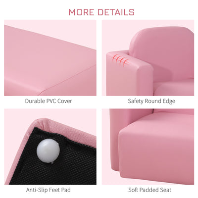 HOMCOM 2 In 1 Toddler Sofa Chair,  48 x 44 x 41 cm, for Game Relax Playroom, Pink 