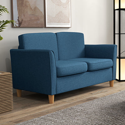 HOMCOM Compact Loveseat Sofa, Modern 2 Seater Sofa for Living Room with Wood Legs and Armrests, Blue 
