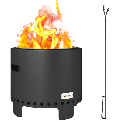 Outsunny Smokeless Steel Fire Pit, with Poker - Grey 
