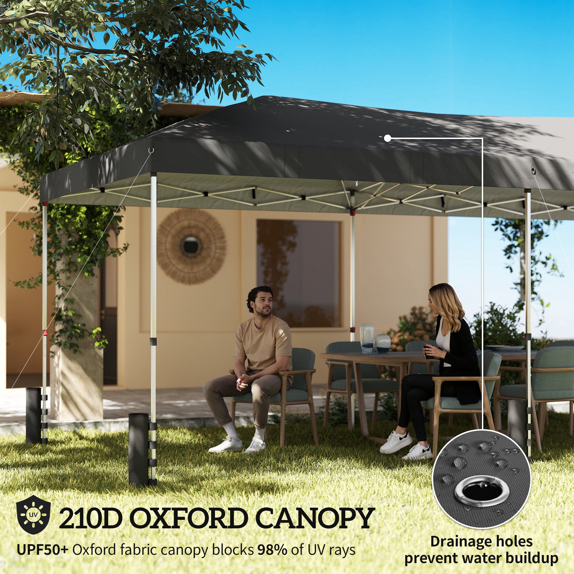 Outsunny 3 x 6 m Pop Up Canopy with UV50+ Protection Garden Gazebo with 6 Sidewalls, Dark Grey 