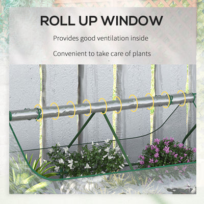 Outsunny Raised Garden Bed with Greenhouse, Steel Planter Box with Plastic Cover, Roll Up Window, Dual Use for Flowers, Vegetables, Fruits and Herbs, 185L x 95W x 92H cm, Clear 