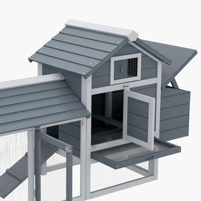 PawHut Small Chicken Coop with Run Hen House Poultry Coops Cages Nesting Box Grey 150.5 x 54 x 87cm 