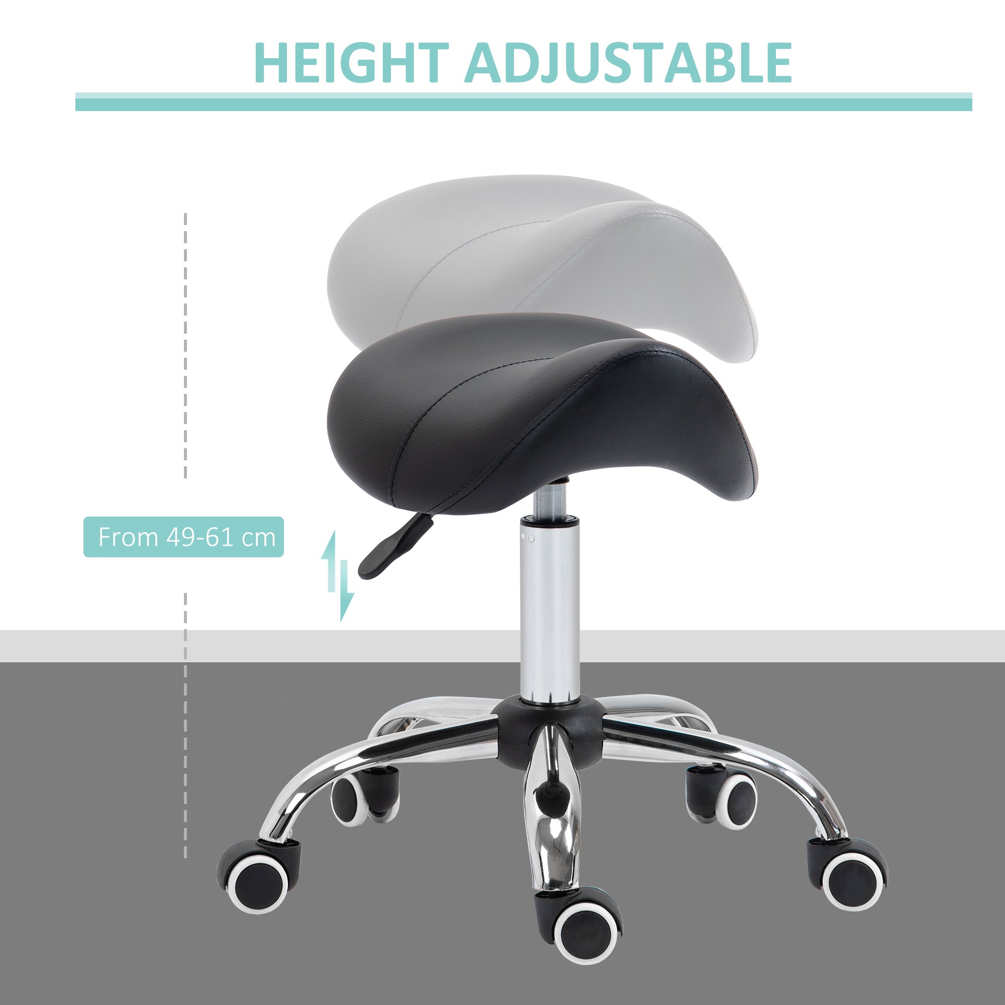 HOMCOM Cosmetic Stool 360° Rotate Height Adjustable Salon Massage Spa Chair Hydraulic Rolling Faux Leather Saddle Stool Mobility, Black 