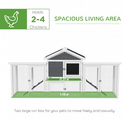 PawHut Large Chicken Coop, Wooden Garden Hen House, Poultry Coops Cages with Run, Nesting Box, Grey 
