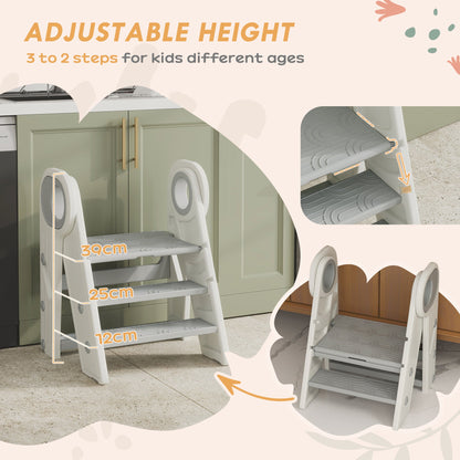 AIYAPLAY Foldable and Adjustable Toddler Tower with Handle, Non-Slip, Grey 