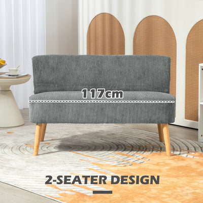 HOMCOM Modern Corduroy Double Seat Sofa w/ Wood Frame Foam Padding High Back Soft Comfortable Compact Couch Grey 