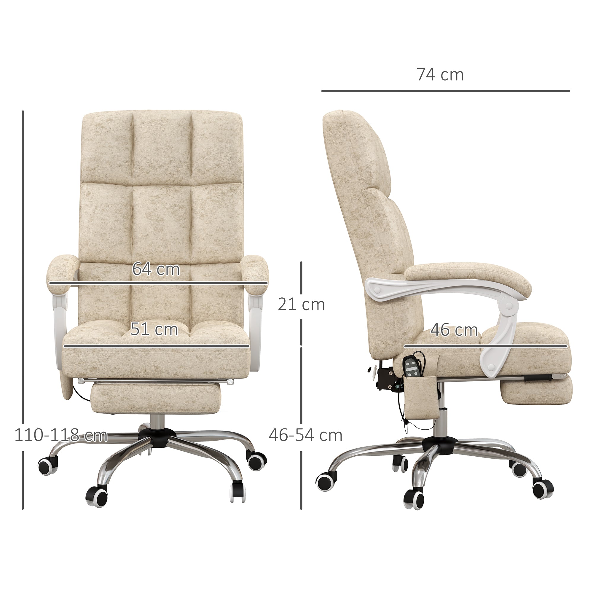 Vinsetto Massage Office Chair, Ergonomic Desk Chair, Comfy Work Study Chair with Heat, Padded Seat, 135\'c2\'b0 Reclining Back and Footrest for Home Office, Beige