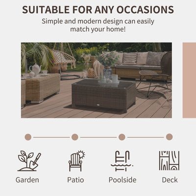 Outsunny PE Rattan Garden Coffee Table with Glass Table Top - Brown 