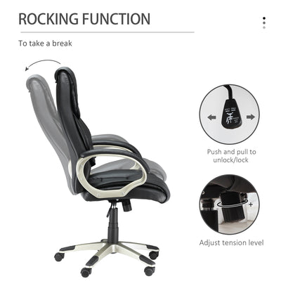 HOMCOM Home Office Chair High Back Computer Desk Chair with Faux Leather Adjustable Height Rocking Function Black 
